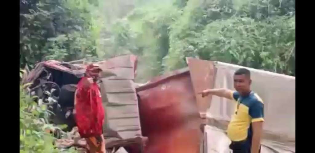 Mobil Truk Fuso Box Bermuatan Mie Instan Terjun Bebas Kejurang, Pengemudi Tewas ditempat